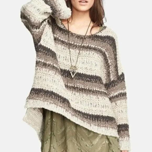 Free People Beige & Brown Knit Oversized Slouchy Sweater XS - Picture 1 of 5